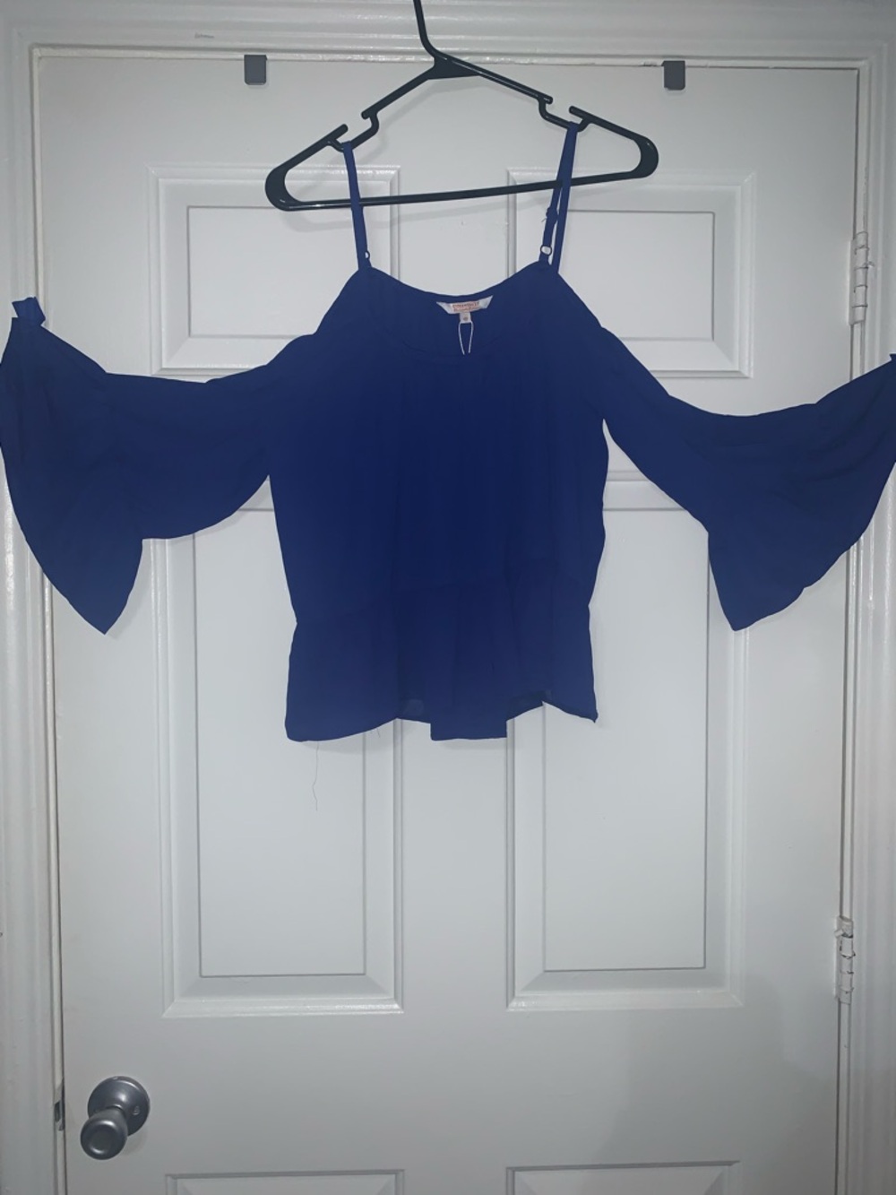 Cold-Shoulder Spaghetti Strap Blouse in Deep Blue